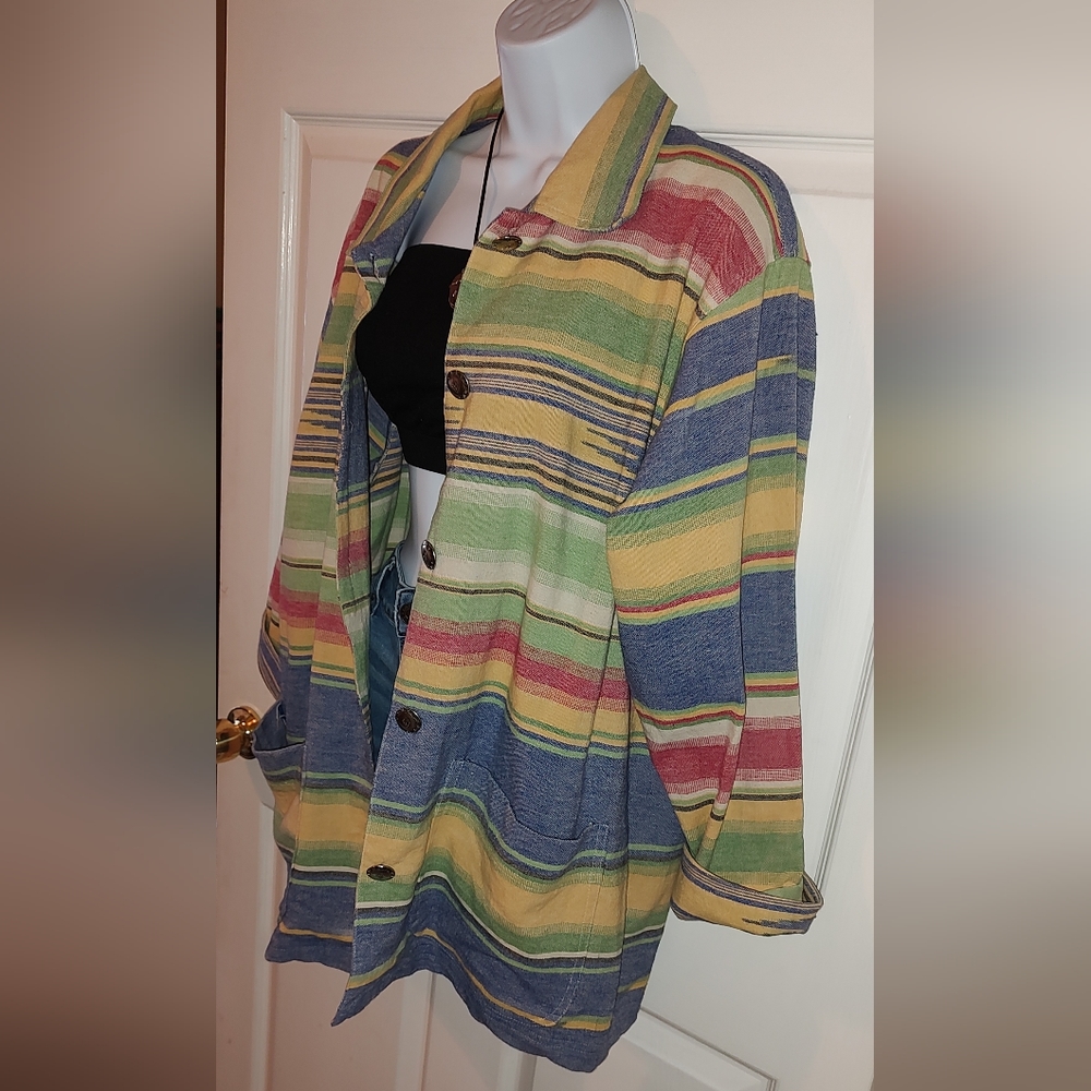 Vintage Chicos Design Oversized Button Down Blazer, Size 2, Multi Color - Picture 8 of 9